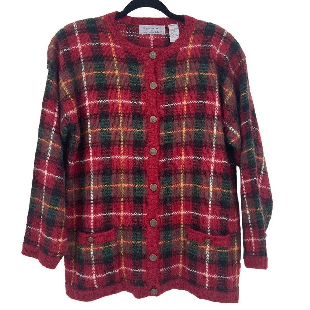 Signatures By‎ Northern Isles Mohair Blend Vintage Cardigan Sweater Red Large